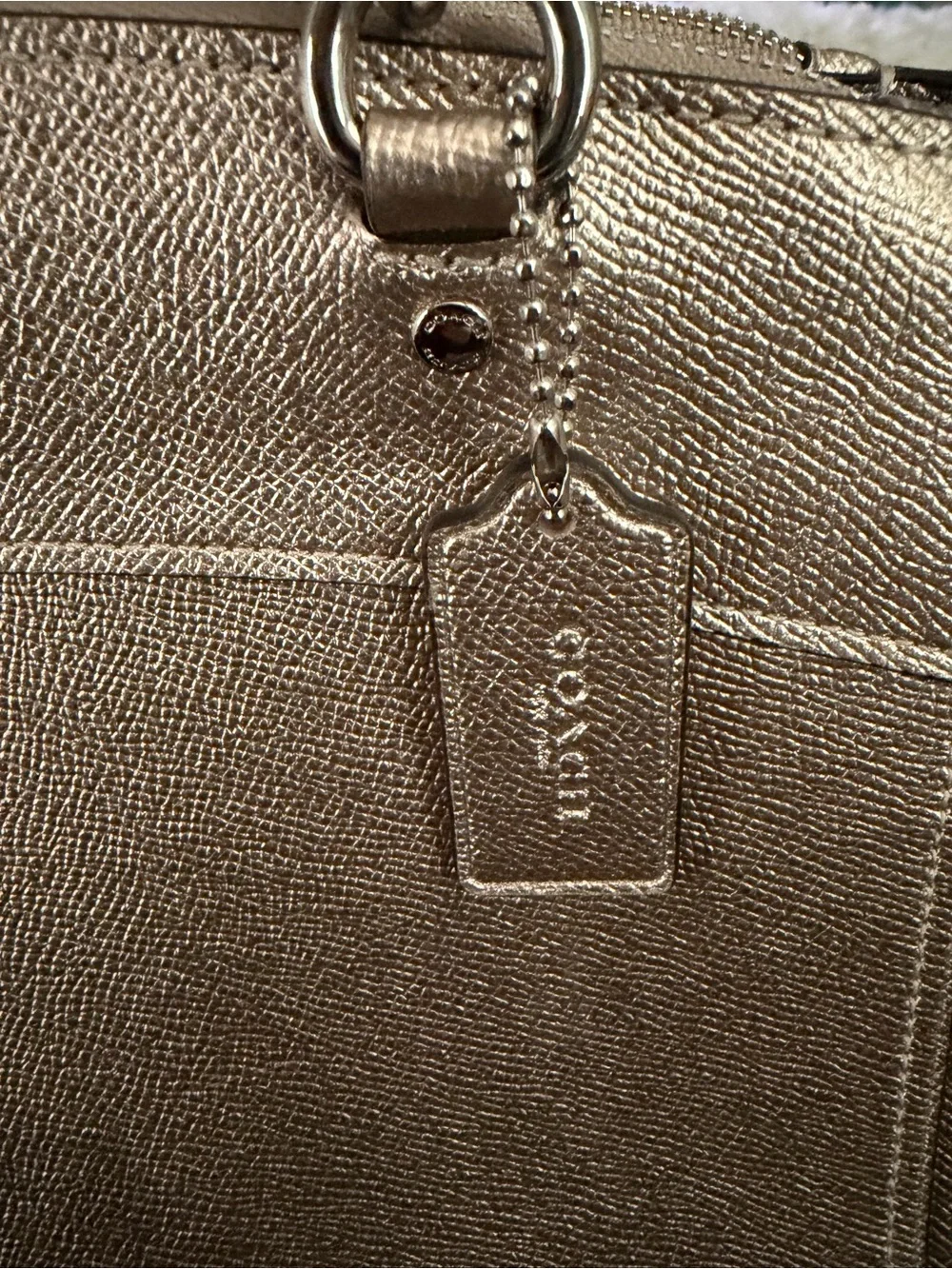 Coach Brooke Metallic Gold Leather Satchel w/ Snake-Print Handle Accent *EUC
